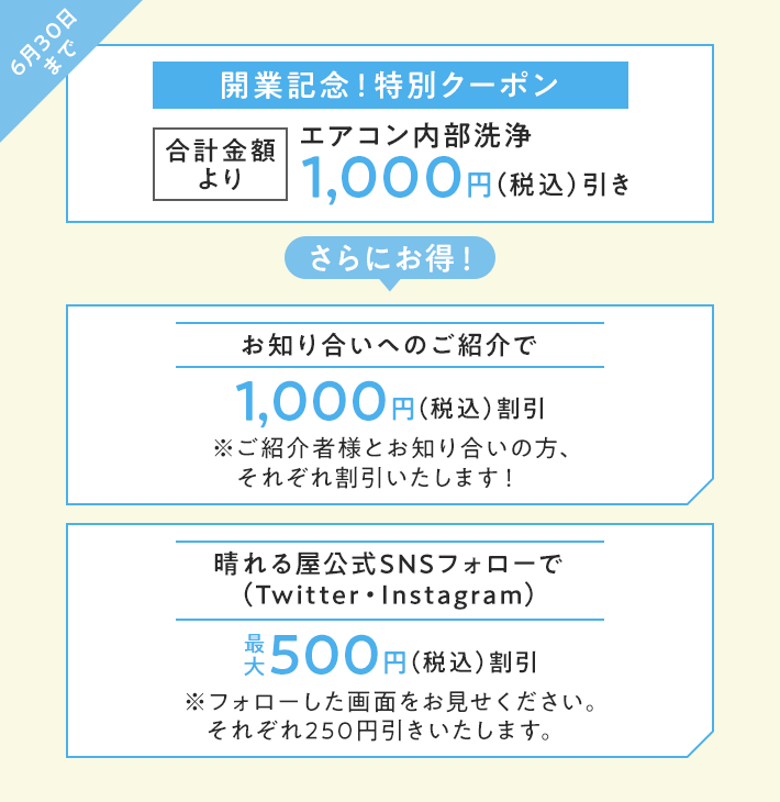 開業記念！特別クーポン　6月30日まで!