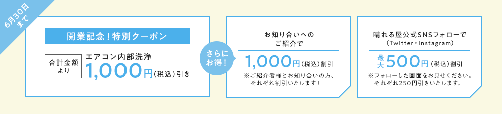 開業記念！特別クーポン　6月30日まで!